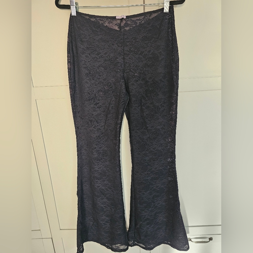 Savage X Fenty Black Lace Flared Pants Sheer Lined Ex Cond Size 31 W 31 Long